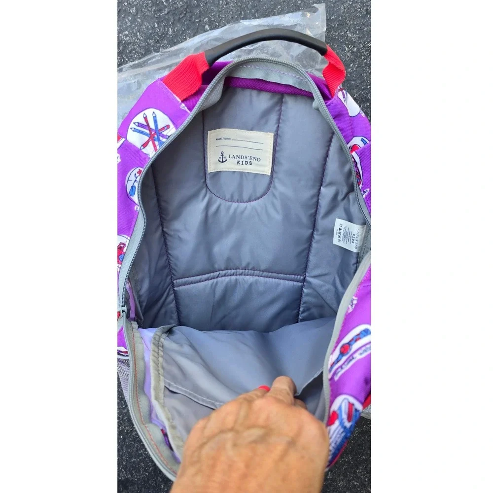 Lands End Kids Backpack & Lunch Box Set Purple School Novelty Print Vintage NOS
